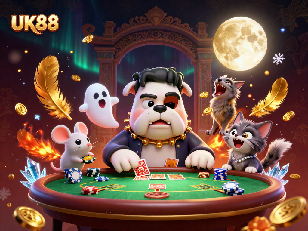 Experience thrilling gameplay at UK88 with cartoon monsters in a vibrant casino scene.