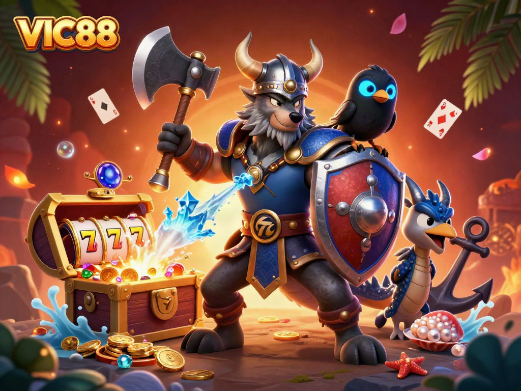 Engage with thrilling VIC88 slots adventures featuring Viking warrior and magical creatures.