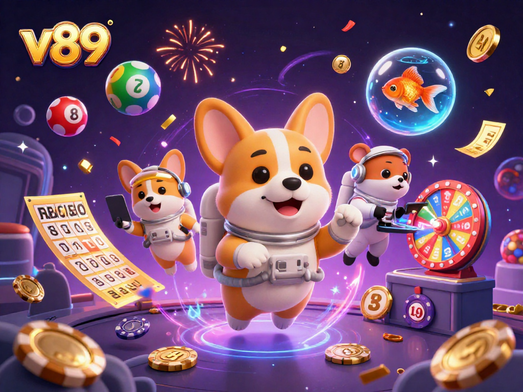 Menyusun strategi permainan v89 dengan corgi astronaut dan karakter menarik di kasino luar angkasa.