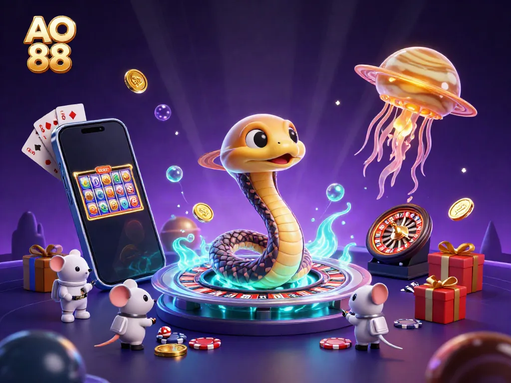 Experience the magical world of AO 88 with vibrant casino elements and engaging characters.