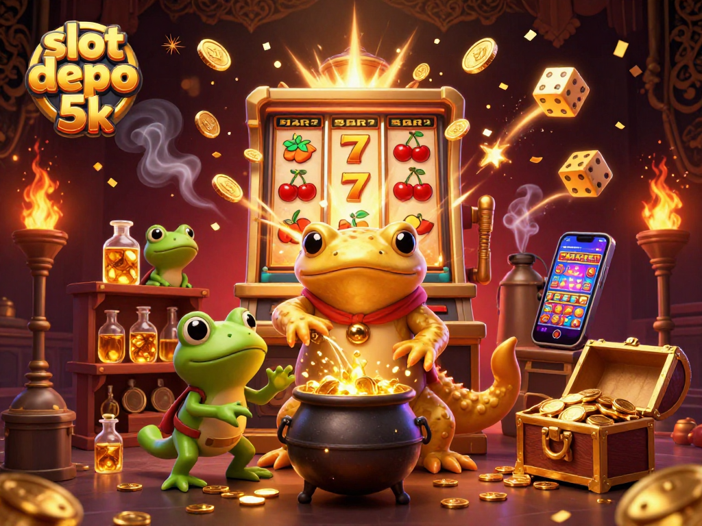 Experience thrilling gameplay at slot depo 5k with our dynamic casino illustration bursting with excitement and rewards.