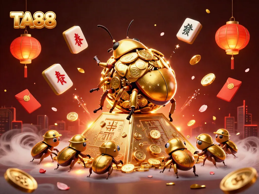 TA88 engaging players with golden casino symbols and festive elements in a vibrant scene