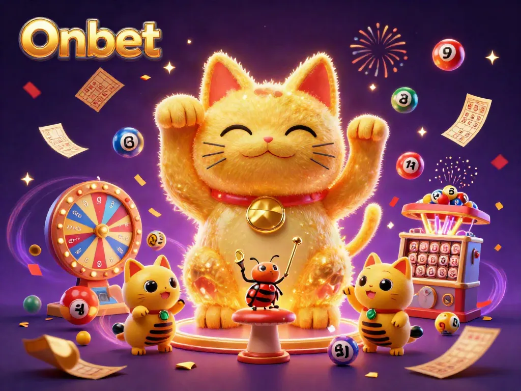 Experience the vibrant world of Onbet casino with a lucky cat and dynamic game elements.