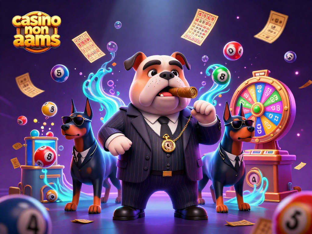 Giocare nei casino non AAMS con il bulldog mafioso e i suoi scagnozzi in un'illustrazione vivace.