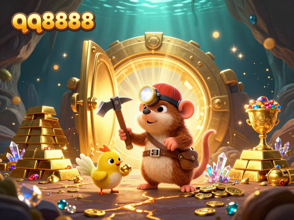 Join qq8888's treasure hunt as our mole and canary uncover riches while exploring a dazzling casino cave.