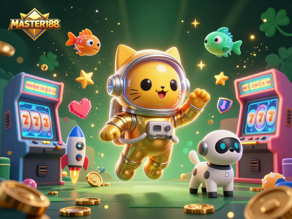 Experience thrilling gameplay with MASTER188, highlighting dynamic slot machines and vibrant gaming elements.