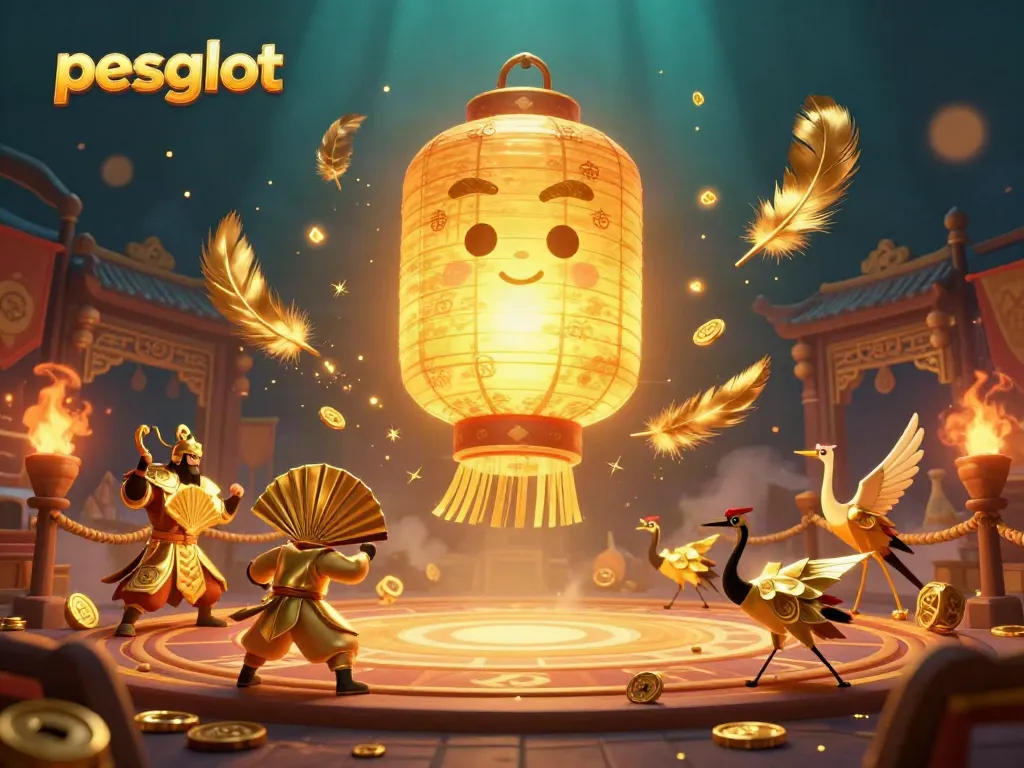 Experience the thrill of PESGSLOT with golden lanterns and dynamic casino elements.