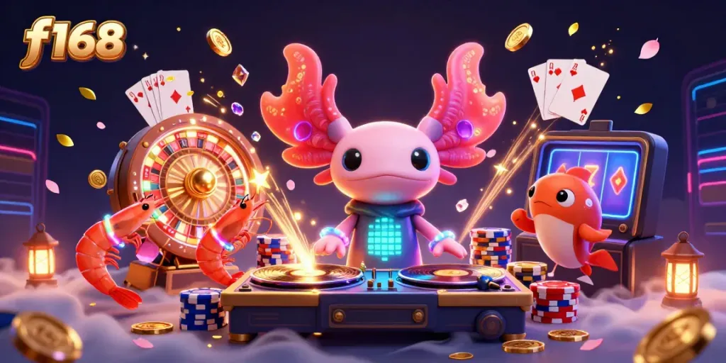 Experience exciting gameplay in the f168 online casino featuring vibrant neon characters and spinning games.