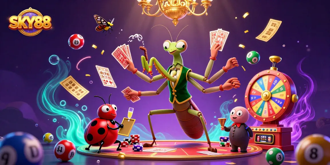 Join the action with SKY88 as a giant mantis and ladybug pit boss create a dazzling casino atmosphere.