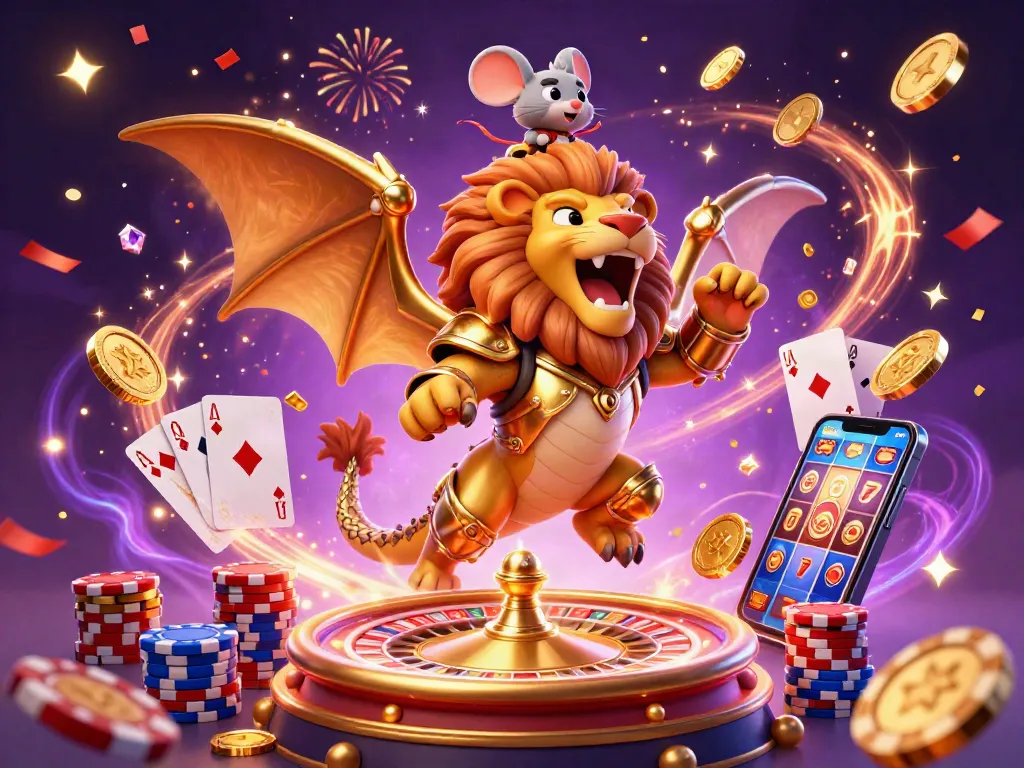 KUWIN's 3D illustration captures thrilling casino excitement with dynamic game elements and vibrant characters.