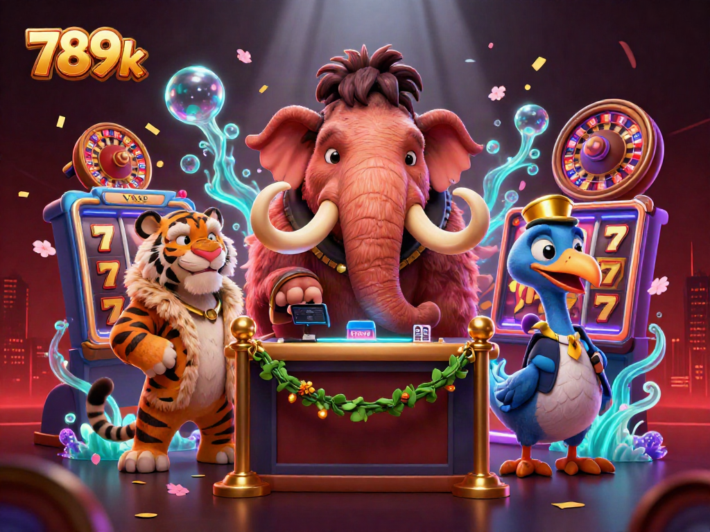 Engage in thrilling gaming action at 789k with a vibrant casino scene featuring unique characters.