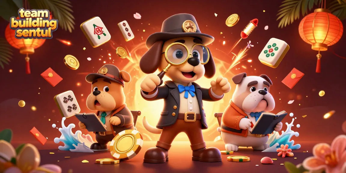 Engage in fun team building sentul with an energetic gambling-themed illustration featuring vibrant characters and casino elements.