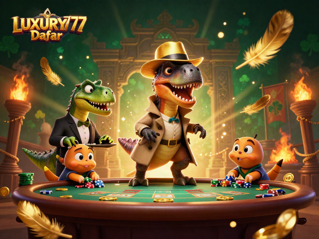 Mengamati LUXURY777 Daftar dengan velociraptor di meja blackjack dan pit boss stegosaurus.