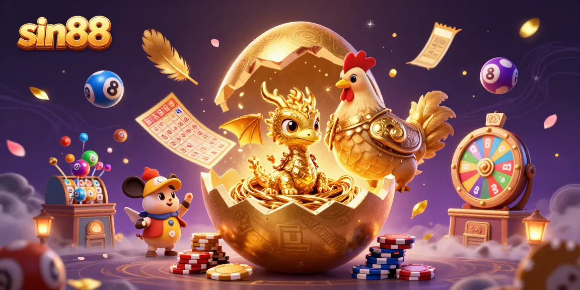 Experience the thrill of sin88 with a golden dragon amidst vibrant lottery elements and warm lighting.