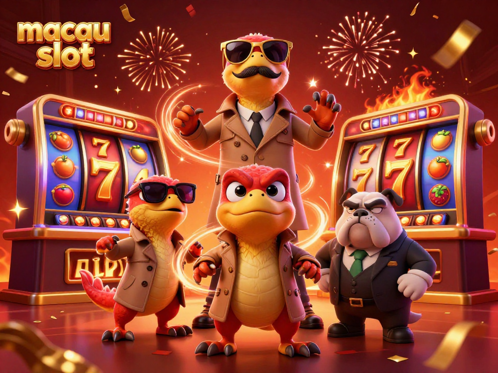Melihat raptor dalam jas mencoba memasuki lounge kasino VIP di macau slot, penuh warna dan simbol keberuntungan.