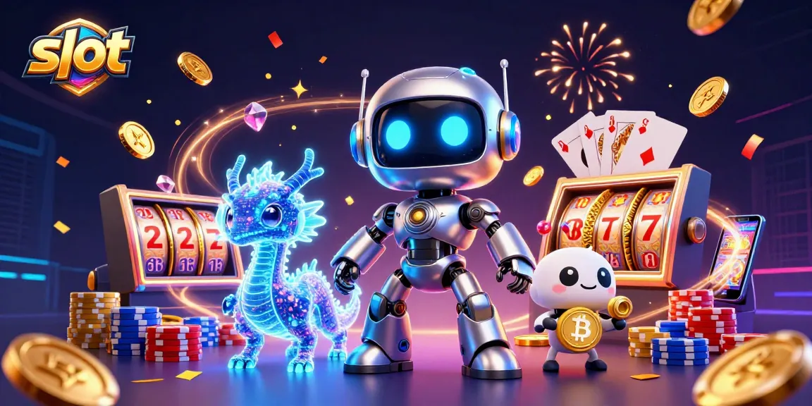 Memenangkan permainan slot dengan karakter yang ceria dan elemen kasino berkilauan, seperti koin emas dan simbol keberuntungan.