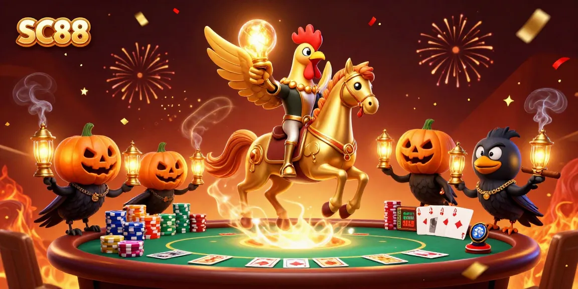 Engage in thrilling moments at SC88, featuring a golden rooster in a vibrant casino setting.