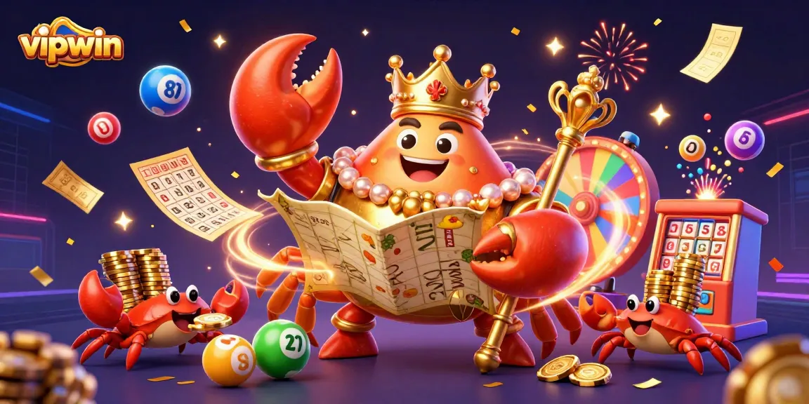 Engage in vibrant games at vipwin, featuring a lively crab emperor alongside colorful lottery elements and dynamic gaming features.