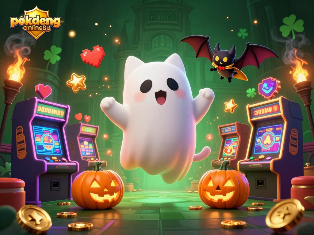 Experience thrilling moments with pokdeng-online88 in a vibrant haunted casino scene.