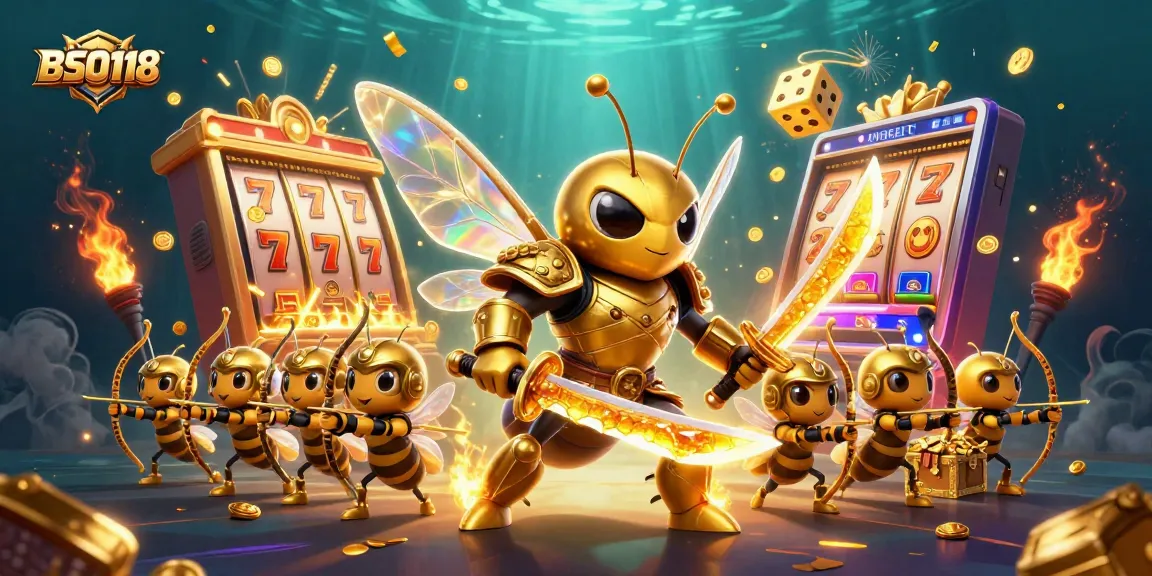 Play thrilling slots with BSO118 in a vibrant casino scene filled with excitement and jackpot wins.