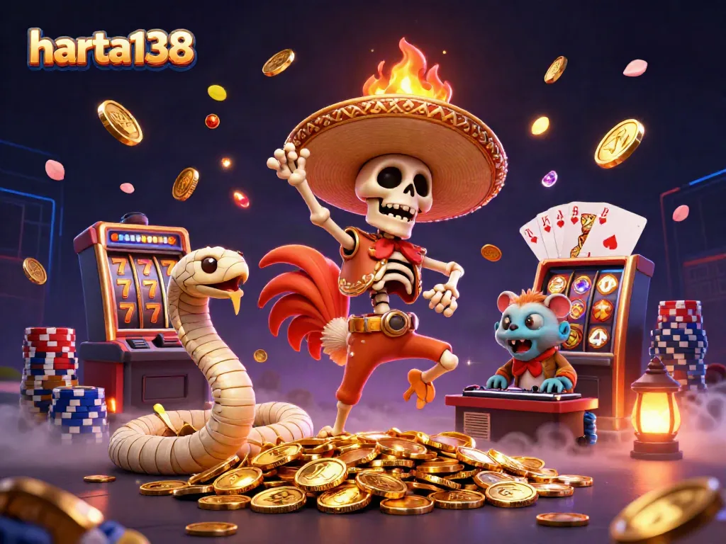 Gali kemenangan di harta138 dengan simbol slot dan koin emas yang berkilauan.