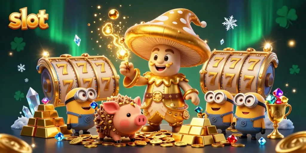 Menangkan slot dengan ilustrasi slot yang menampilkan penyihir dan harta berkilau.
