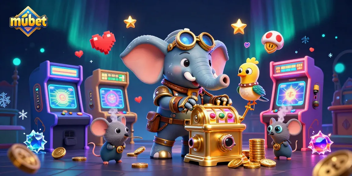 Win at mubet with a vibrant steampunk-themed casino scene showcasing dynamic game elements and characters.