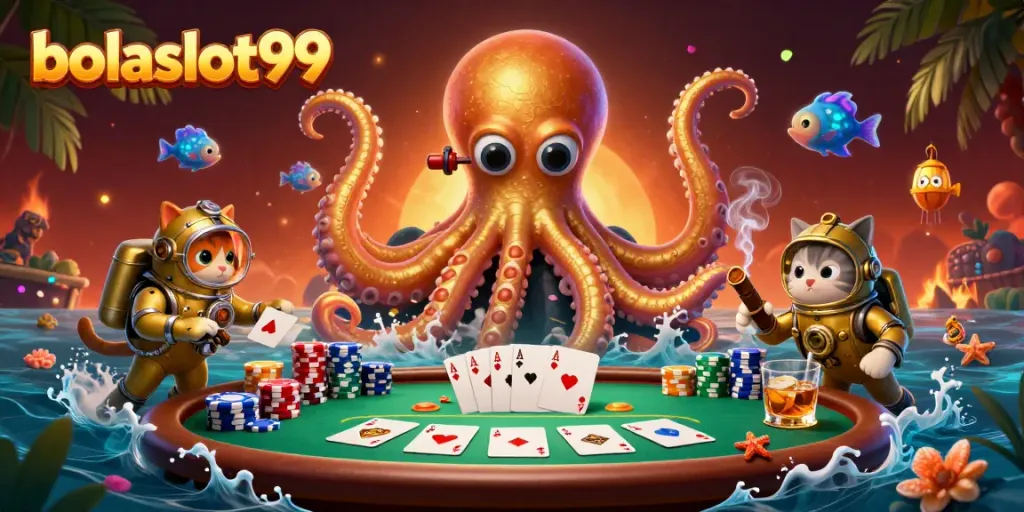 Experience thrilling gaming with bolaslot99 in this vibrant underwater casino scene.