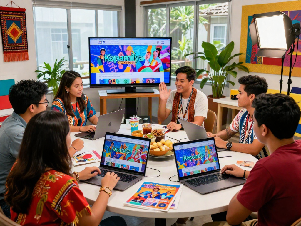 Engaging media studio with team members discussing kapamilyachannel.com content creation