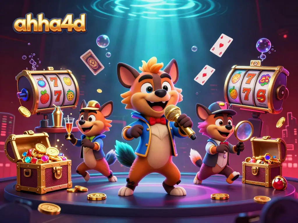 Experience the vibrant excitement of ahha4d at an animated casino scene with hyenas and dynamic gaming elements.